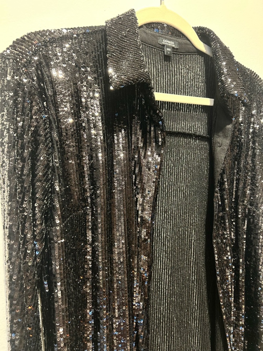 Express Black Sequined Ribbed button down shirt - Picture 2 of 8